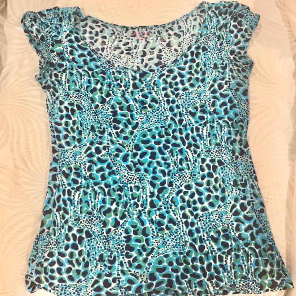 Lilly Pulitzer Blue Green Giraffe Print Top Size L